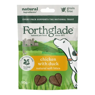 Forthglade natural pet food, chicken with duck natural soft bites, grain free, 90g. Every pack supports the National Trust. In association with National Trust.