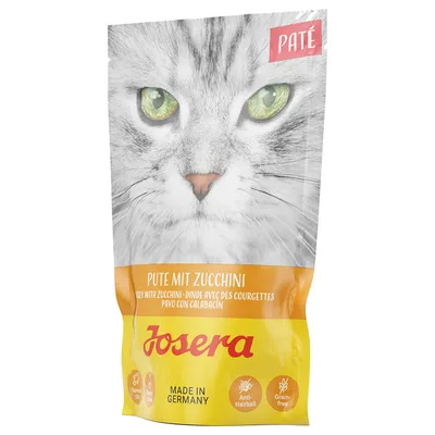 Josera Paté krůta s cuketou, proti tvorbě bezoárů, bez obilovin, s lososovým olejem. Vyrobeno v Německu.