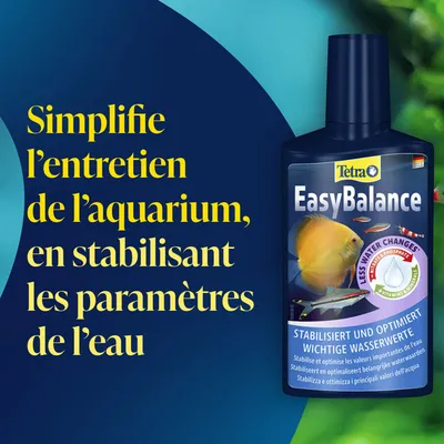 Tetra EasyBalance Flasche. Texte : Simplifie l’entretien de l’aquarium, en stabilisant les paramètres de l’eau. Stabilise et optimise les valeurs essentielles de l’eau. Tetra EasyBalance Flasche. Texte : Simplifie l’entretien de l’aquarium, en stabilisant les paramètres de l’eau. Stabilise et optimise les valeurs essentielles de l’eau.