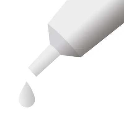 Illustration of a tube dispensing a single drop, indicating liquid application or dosage.