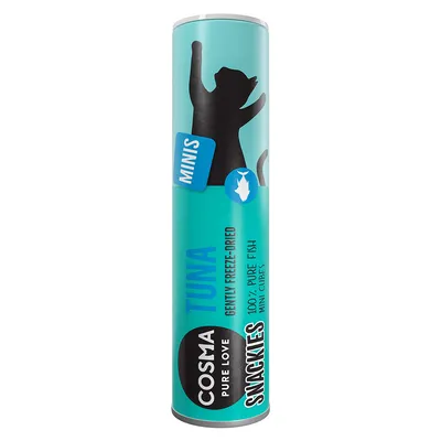 Cosma Pure Love Snacks Minis, tonfisk, varsamt frystorkad, 100 % ren fisk i minitärningar.