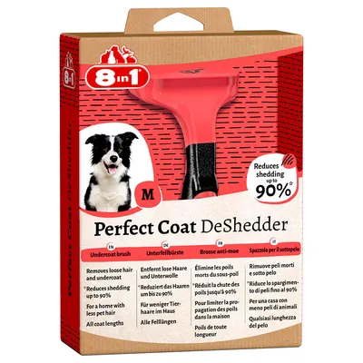 8in1 Perfect Coat DeShedder Unterfellbürste Grösse M. Entfernt lose Haare und Unterwolle, reduziert das Haaren um bis zu 90%, für weniger Tierhaare im Haus, geeignet für alle Felllängen.
