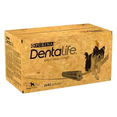 Purina Dentalife Daily Oral Care voor middelgrote honden (12-25 kg), verpakking met 2x42 stuks.