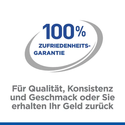 100% Zufriedenheitsgarantie. Für Qualität, Konsistenz und Geschmack oder Sie erhalten Ihr Geld zurück. Tekst in het Duits.