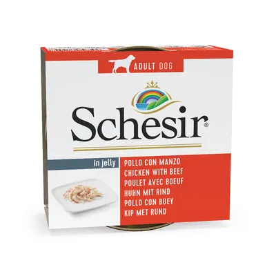 Schesir Adult Dog, chicken with beef in jelly.