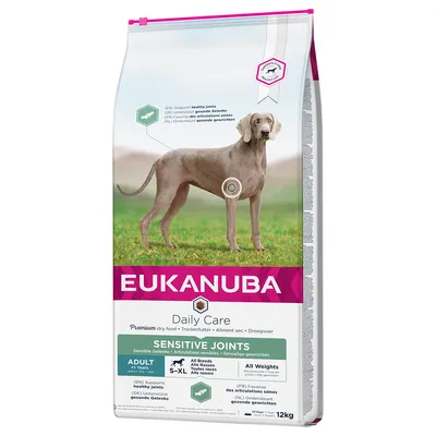 Eukanuba Daily Care Sensitive Joints, hrană uscată premium pentru câini adulți de la 1 an, toate rasele și greutățile, susține articulațiile sănătoase. Mărime pachet: 12kg.