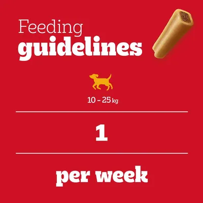 Feeding recommendation: For 10–25 kg, 1 piece per week.