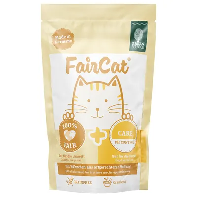 FairCat Care Trockenfutter für Katzen, Made in Germany, 100% fair, mit Huhn aus artgerechter Haltung, getreidefrei, mit Cranberry, pH-Kontrolle, gut für Umwelt und Katze.