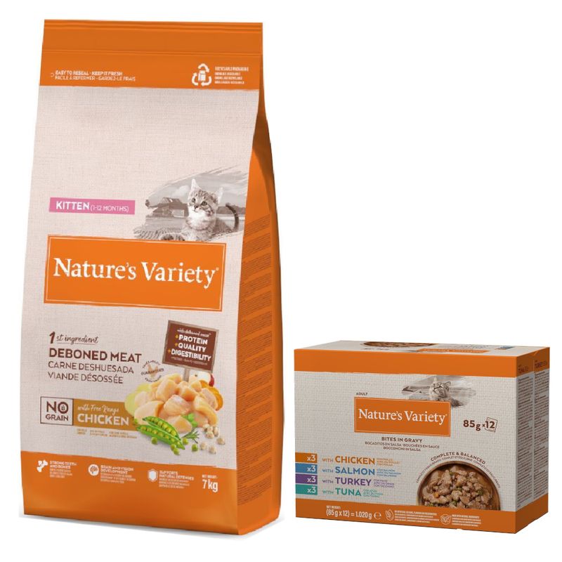 7 кг Nature's Variety + Nature's Variety Bites Mix (4 сорта) в соусе 12 x 85 г в подарок!
