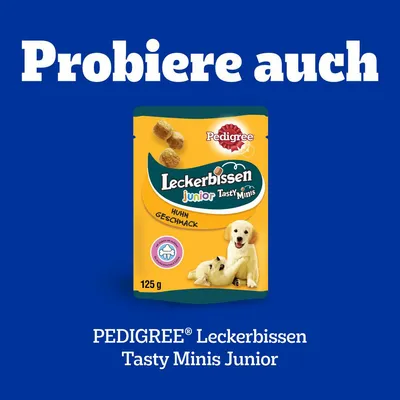 PEDIGREE Leckerbissen Junior Tasty Minis, Huhn Geschmack, 125g. Probieren Sie auch.