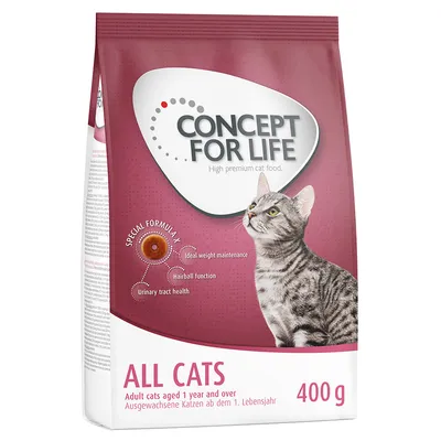 Concept for Life All Cats, 400 g. Spezielle Formel für Gewichtserhalt, Haarballenfunktion und Harnwegsgesundheit. Für ausgewachsene Katzen ab dem 1. Lebensjahr.