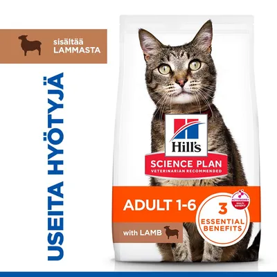 Hill's Science Plan Adult 1-6 lampaanlihalla, 3 olennaista hyötyä, sisältää lammasta. Eläinlääkärien suosittelema.