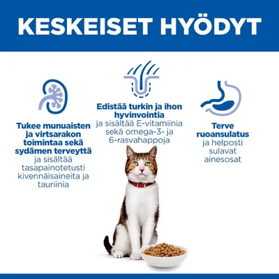 Tärkeät edut: Tukee munuaisten, virtsarakon ja sydämen terveyttä, edistää turkin ja ihon hoitoa E-vitamiinilla ja omega-rasvahapoilla, terveellinen ruoansulatus helposti sulavien ainesosien ansiosta.