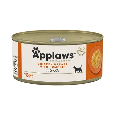 Applaws Natural Cat Food, kananrintaa ja kurpitsaa liemessä, 156g. Sertifioitu B Corporation, 100 % luonnolliset ainesosat.