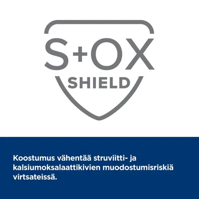 S+OX SHIELD. Koostumus vähentää struviitti- ja kalsiumoksalaattikivien muodostumisriskiä virtsateissä.
