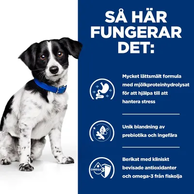 Så här fungerar det: Mycket lättsmält formula med mjölkproteinhydrolysat, unik blandning av prebiotika och ingefära, berikat med antioxidanter och omega-3 från fiskolja.