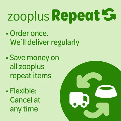 zooplus Repeat: Order once for regular delivery, save money on repeat items, flexible subscription with cancellation at any time.