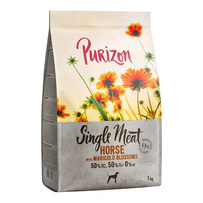 Purizon Single Meat Horse with Marigold Blossoms, 50% Pferd, 50% Obst und Gemüse, 0% Getreide, 1 kg Beutel.