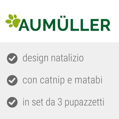 Aumüller, design natalizio, con catnip e matabi, in set da 3 pupazzetti