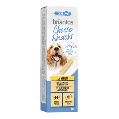Briantos Cheese Snacks, Ancient Himalayan Recipe, 1x srednji, 61g. Dolgotrajen žvečilni prigrizek, trda tekstura, brez konzervansov in barvil, bogat z beljakovinami, brez žit.