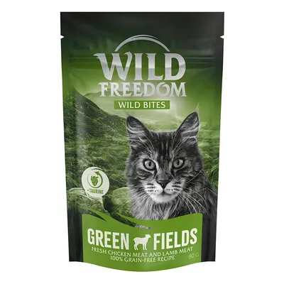 Wild Freedom Wild Bites Green Fields. Frisches Hühner- und Lammfleisch, 100% getreidefreie Rezeptur, mit Taurin. Verpackungseinheit: 80g.