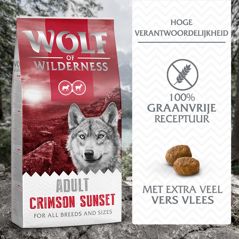 Wolf of Wilderness Adult 'Crimson Sunset' Hondenvoer met Lam & Geit - Graanvrij
