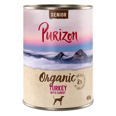Purizon Senior Biologische Kalkoen met Wortel, 8% vleesgehalte, 400g blik, hondensymbool zichtbaar Purizon Senior Biologische Kalkoen met Wortel, 8% vleesgehalte, 400g blik, hondensymbool zichtbaar