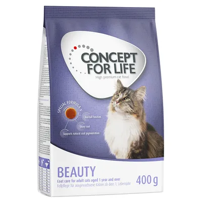 Concept for Life Beauty, 400g. Fellpflege für ausgewachsene Katzen ab dem 1. Lebensjahr. Special Formula: Haarballfunktion, glänzendes Fell, unterstützt natürliche Fellpigmentierung.