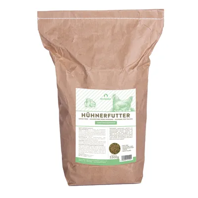 Neudorff hønsefoder, Legemehlkorn, 3500g. Tilskudsfoder til høns med GMO-frit korn og mineraler. Emballage af brunt papir.