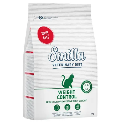 Smilla Veterinary Diet Weight Control s hovězím, 1 kg. Snížený obsah tuku a energie, nízký obsah mono- a disacharidů, zvýšený obsah vlákniny. Vyvinuto s veterináři.
