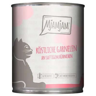 MjAMjAM cat food, delicious prawns with tender chicken, grain-free, with seafood.