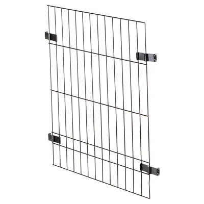 Metall-Gitterelement mit vier Befestigungsklammern, geeignet für Gehege oder Abtrennungen.