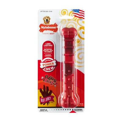 Nylabone Power Chew Flavor Frenzy, sabor a beef jerky, duradero, satisface el instinto natural de masticar, para perros de hasta 23 kg. Fabricado en EE. UU.