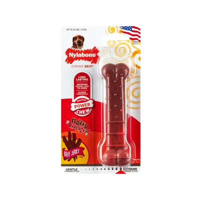 Nylabone Power Chew, Flavor Frenzy sabor a beef jerky, duradero, satisface el instinto natural de masticar, para perros de hasta 16 kg, fabricado en EE. UU.