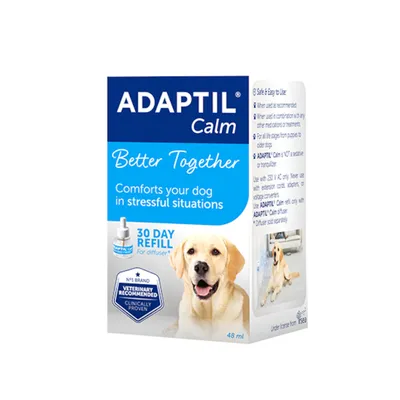 ADAPTIL Calm Better Together, Comforts your dog in stressful situations, 30 DAY REFILL For diffuser, VETERINARY RECOMMENDED CLINICALLY PROVEN, 48 ml. Szöveg angol nyelven.