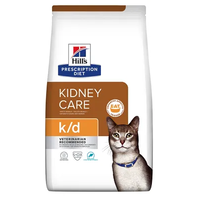 Hill's Prescription Diet k/d Kidney Care für Katzen, unterstützt die Nieren, von Tierärzten empfohlen, mit S+OX Shield und Enhanced Appetite Trigger.