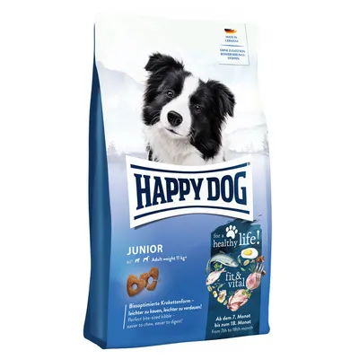 Happy Dog Junior cibo secco, crocchetta ottimizzata per il morso, fit & vital, dal 7° al 18° mese, senza conservanti aggiunti, Made in Germany.