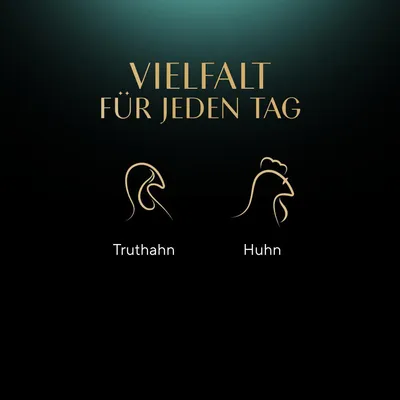 Vielfalt für jeden Tag. Truthahn und Huhn als verfügbare Zutaten dargestellt.