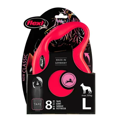 flexi New Classic лентов повод L, червен, 8 м - L: до 50 кг 