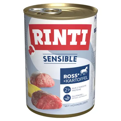 Rinti Sensible Ross + Kartoffel, nur 2 tierische Proteine, glutenfrei, mit Hühnerleber. Optimal verträglich.