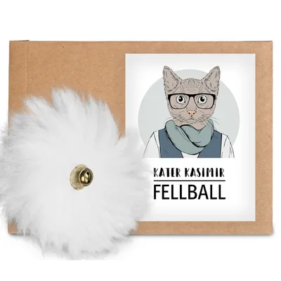 Kater Kasimir Fellball, опаковка на продукта с бял Fellball и златно закрепване.