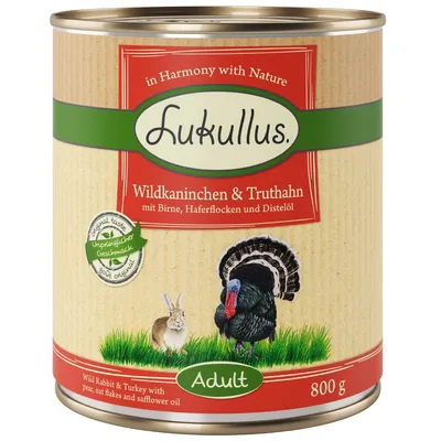 Lukullus vildkanin & kalkun med pære, havregryn og tidselolie. Adult. 800 g. Oprindelig smag.