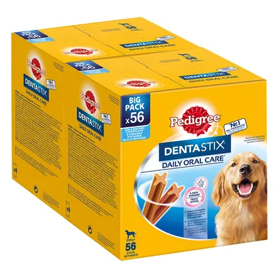 Pedigree Dentastix Daily Oral Care, Big Pack x56, für Hunde ab 25kg, 3-fach Wirkung zur Zahnpflege. Verpackung zeigt Produktabbildung und Hund.