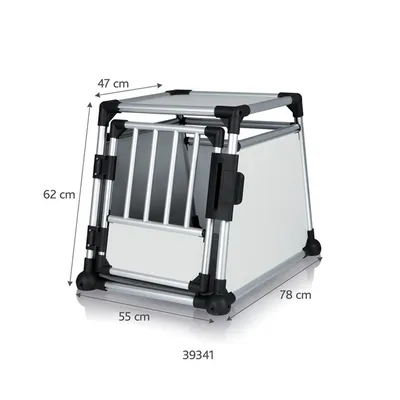 Metal transport box with dimensions: height 62 cm, width 55 cm, depth 78 cm. Upper edge length 47 cm. Item number 39341.