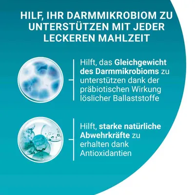 Hilf, Ihr Darmmikrobiom zu unterstützen mit jeder leckeren Mahlzeit. Gleichgewicht des Mikrobioms dank löslicher Ballaststoffe. Starke Abwehrkräfte dank Antioxidantien.
