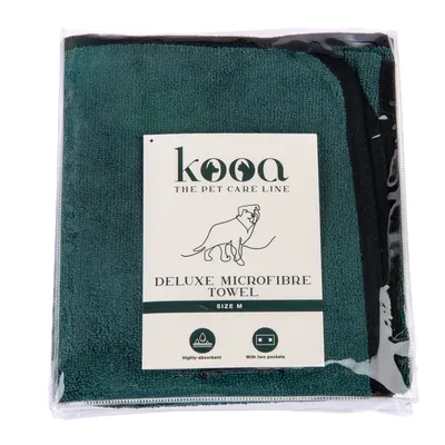 kooa Deluxe Microfibre Towel, Grösse M. Hochabsorbierend, mit zwei Taschen. The Pet Care Line.