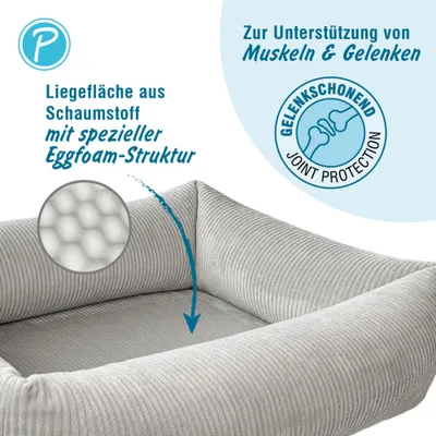 Liegefläche aus Schaumstoff mit spezieller Eggfoam-Struktur, gelenkschonend zur Unterstützung von Muskeln und Gelenken. Liegefläche aus Schaumstoff mit spezieller Eggfoam-Struktur, gelenkschonend zur Unterstützung von Muskeln und Gelenken.