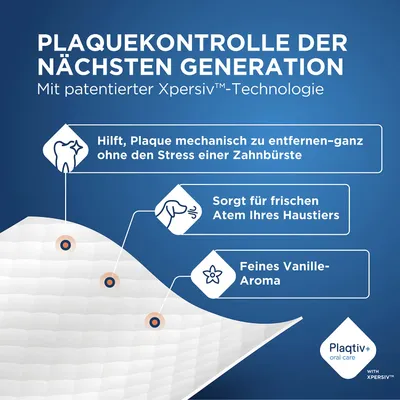Plaquekontrolle der nächsten Generation mit Xpersiv-Technologie: entfernt Plaque ohne Zahnbürste, sorgt für frischen Atem und feines Vanille-Aroma. Plqativ+ oral care. Plaquekontrolle der nächsten Generation mit Xpersiv-Technologie: entfernt Plaque ohne Zahnbürste, sorgt für frischen Atem und feines Vanille-Aroma. Plqativ+ oral care.