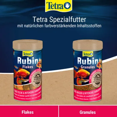 Tetra Spezialfutter Rubin Flakes und Rubin Granules mit natürlichen farbverstärkenden Inhaltsstoffen, Auswahl zwischen Flocken und Granulat. Tetra Spezialfutter Rubin Flakes und Rubin Granules mit natürlichen farbverstärkenden Inhaltsstoffen, Auswahl zwischen Flocken und Granulat.