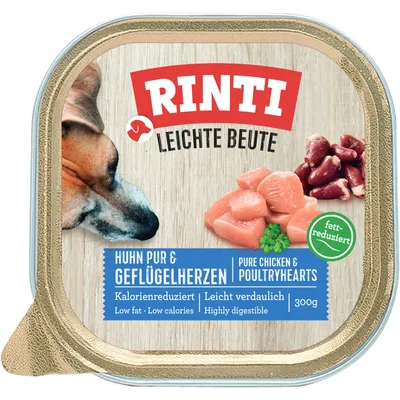 Rinti Leichte Beute Huhn pur & Geflügelherzen, kalorienreduziert, leicht verdaulich, fett-reduziert, 300g.